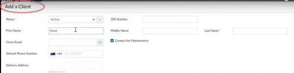 Screenshot of the add a client screen