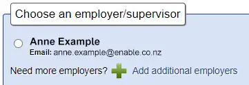 Screenshot of choosing an employee or supervisor
