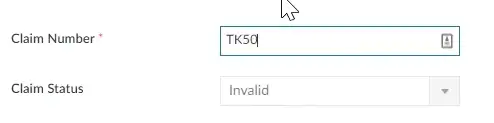 Screenshot of the claim number field with the value 'TK50'