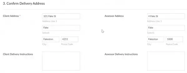 Screenshot of Confirm delivery address section MRES App