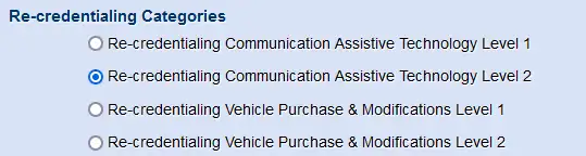 Screenshot showing selection of a re-credentialing option