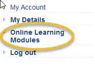 Screenshot of online learning modules option highlighted with a circle